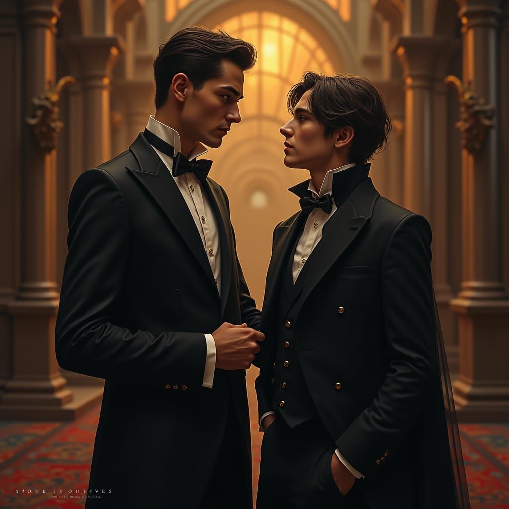 Steampunk Vampire Butler Attends to Teenage Master in Gothic...