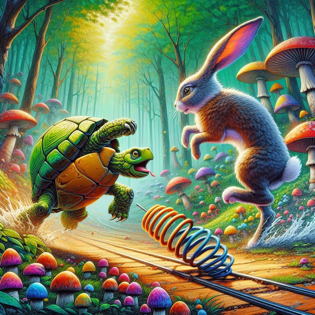 Turtle and Rabbit Race Through Mushroom Forest