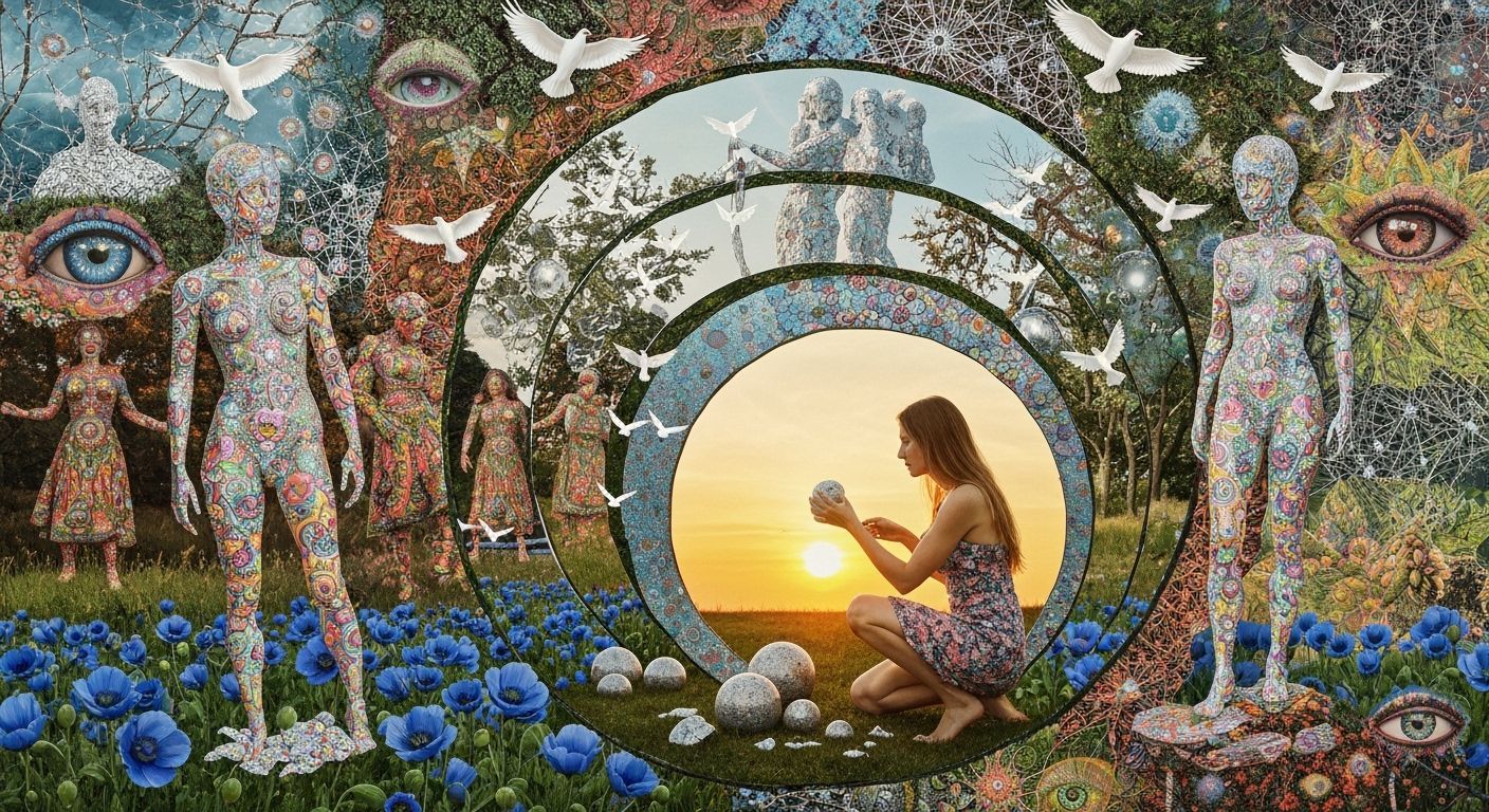 Sculptor In Spiral Art Amidst Surreal Landscape