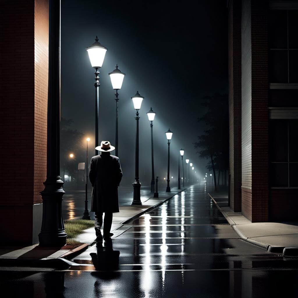 Sinister Night Scene with Fedora, Digital Painting