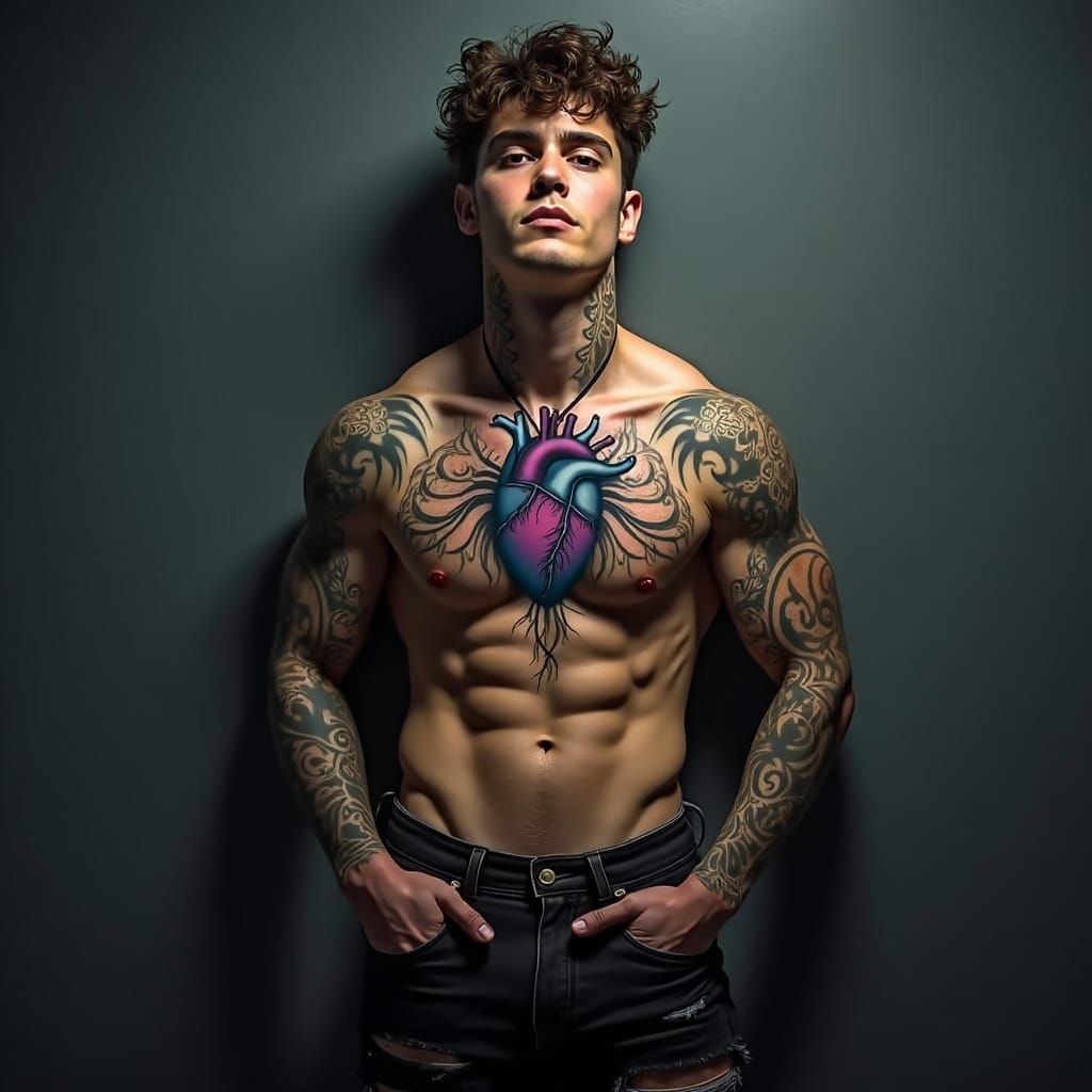 Musical Tattoo Portrait: Detailed Fantasy Art