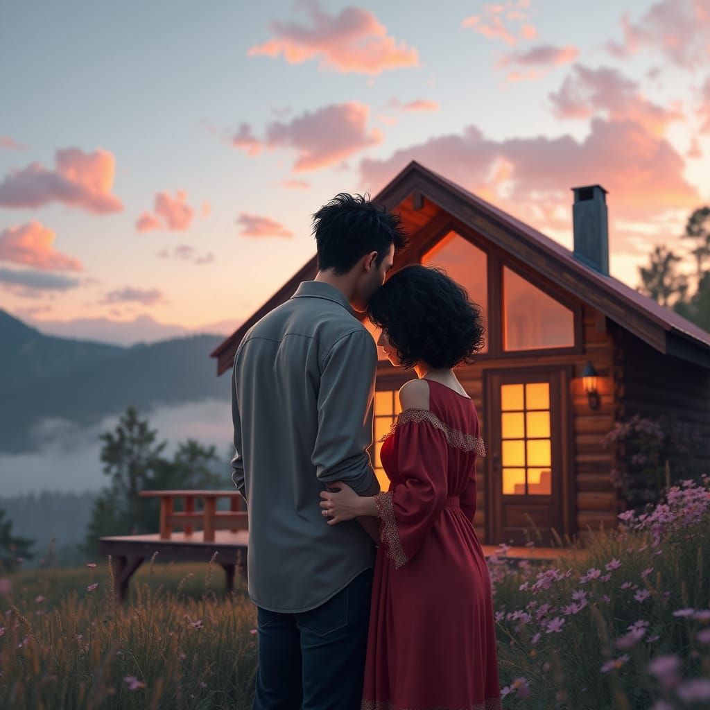 Romantic Cabin Scene in Anime Style 3D Render