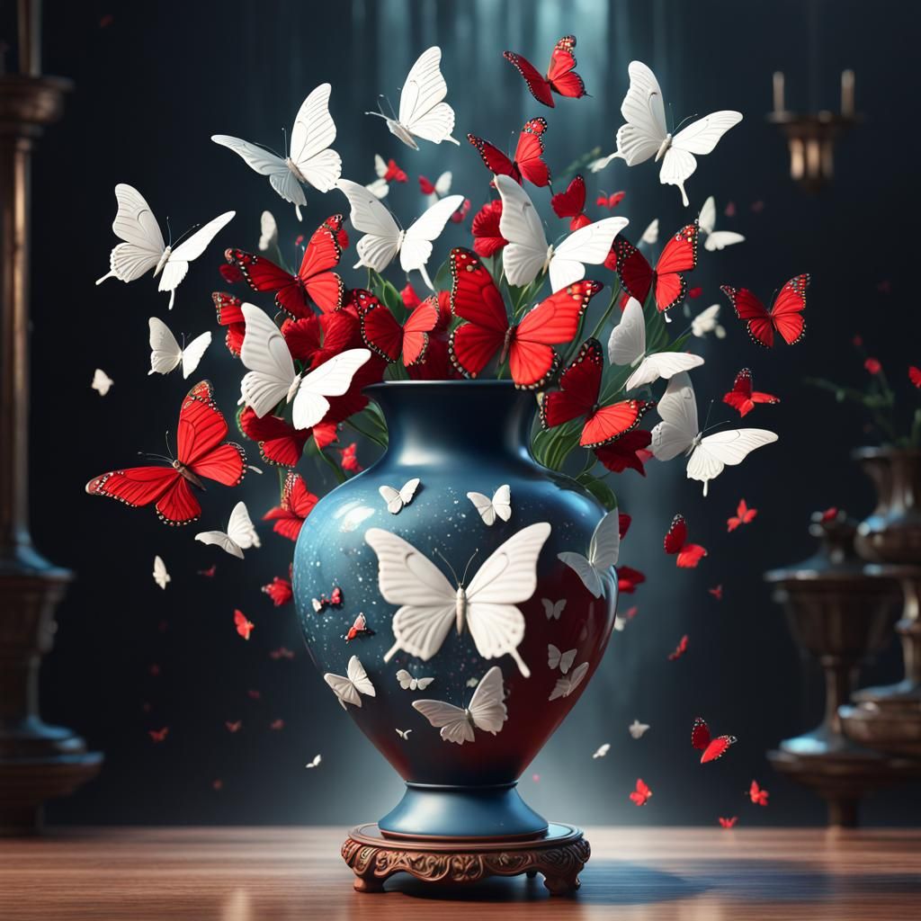 Heart Vase with Butterflies: Fantasy Art