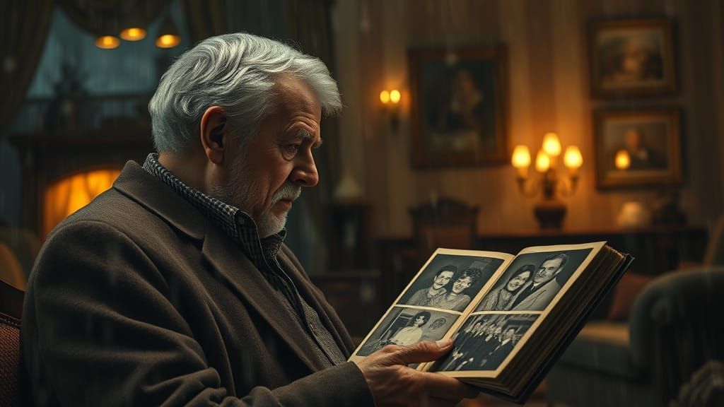 Man Grieving Loss in Moody Digital Painting