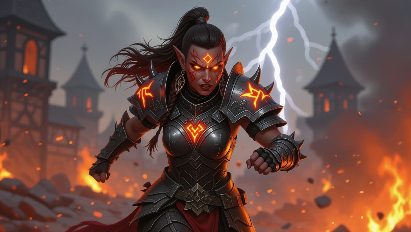 Hobgoblin Shaman Spriting Through Burning City