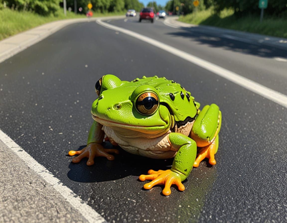 Vibrant 8-Bit Frogger Character