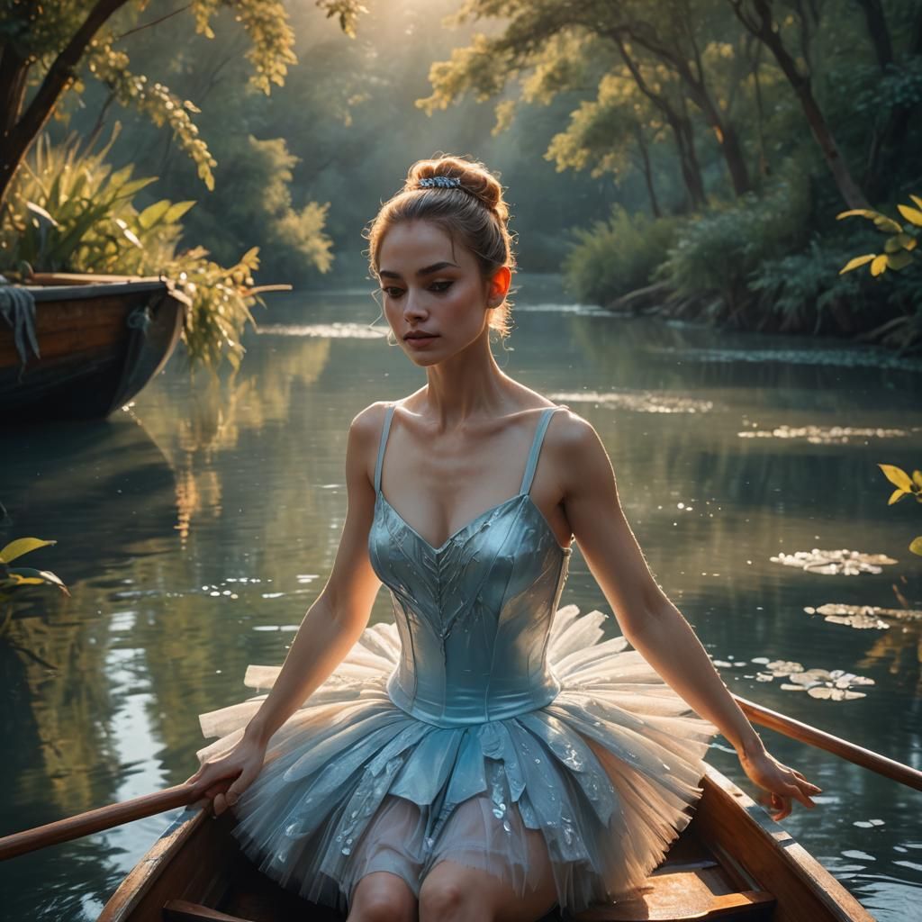 Ballerina on River in Fantasy Art Style