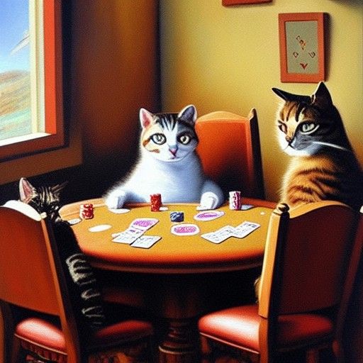 Cats Playing Poker in Oil Painting Style
