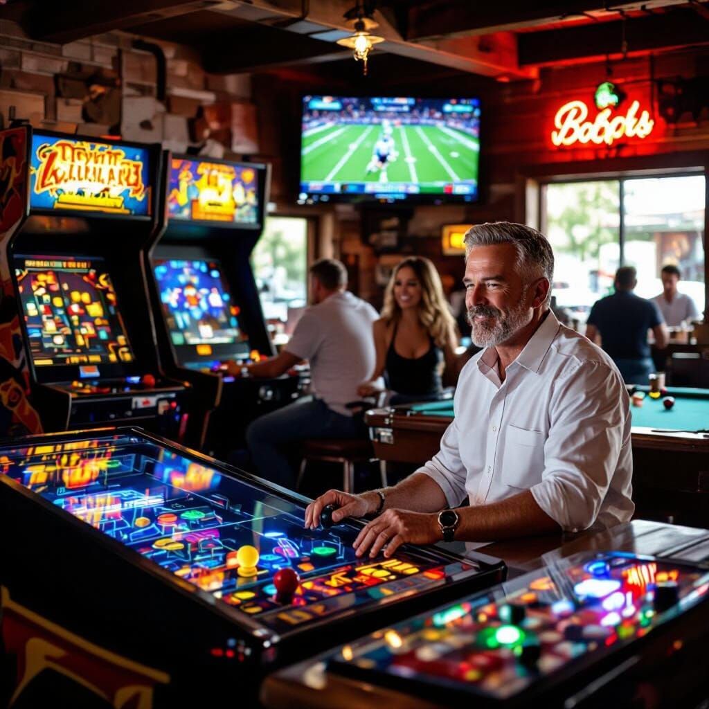 Classic Man Cave with Arcade Games and Bar