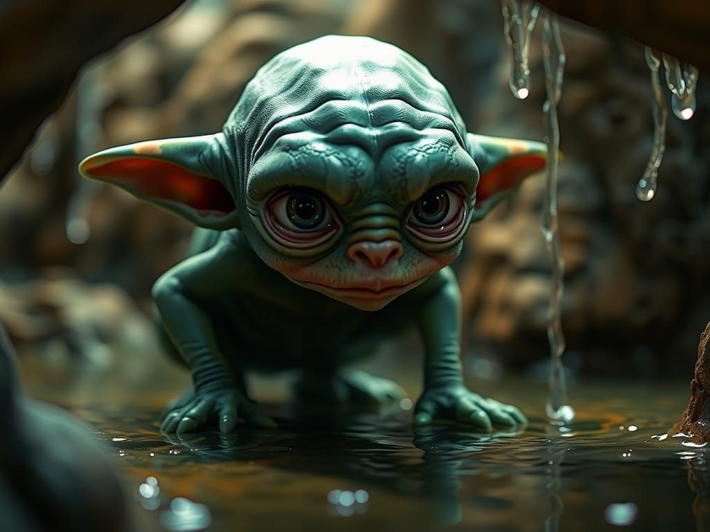 Cute Gollum in Cave: Digital Matte Painting