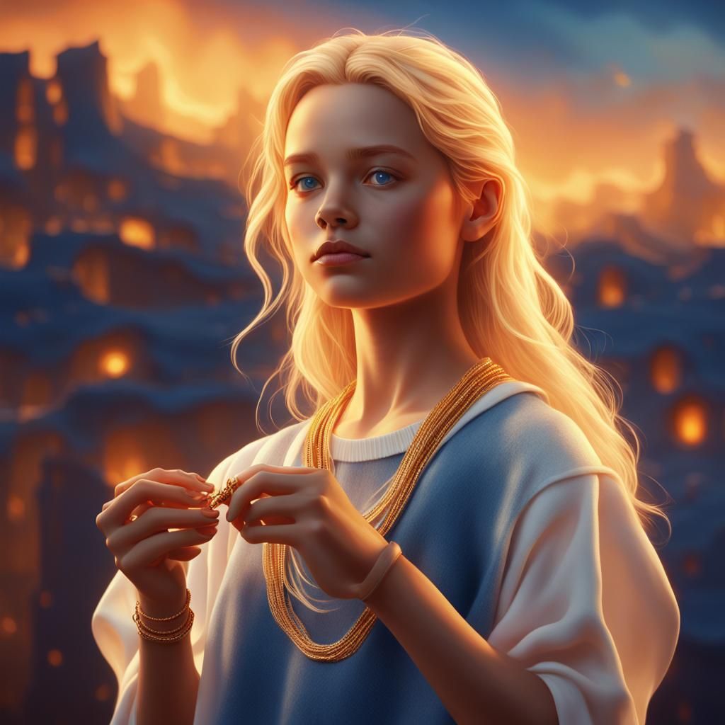 Teen Girl with Gold Jewelry: Digital Concept Art