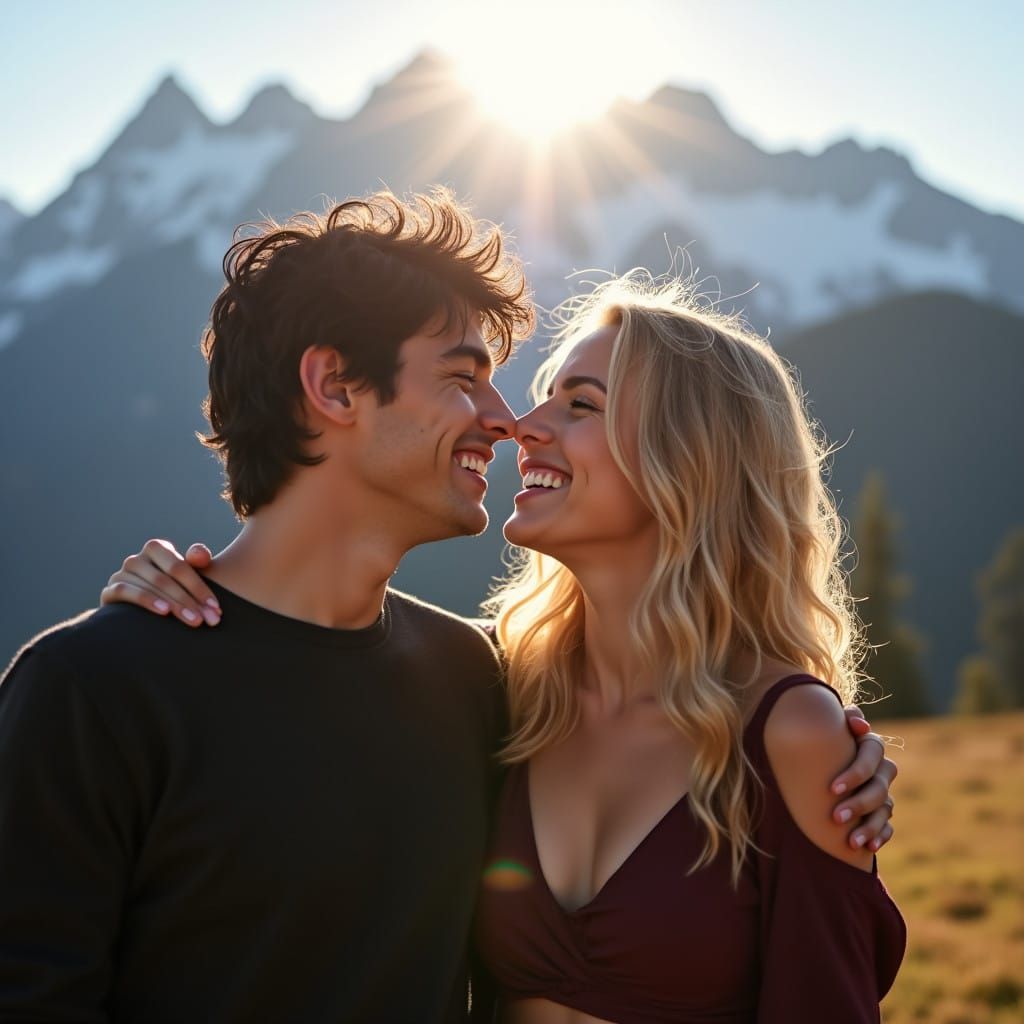 Tender Moment of Love in a Sun-Kissed Landscape