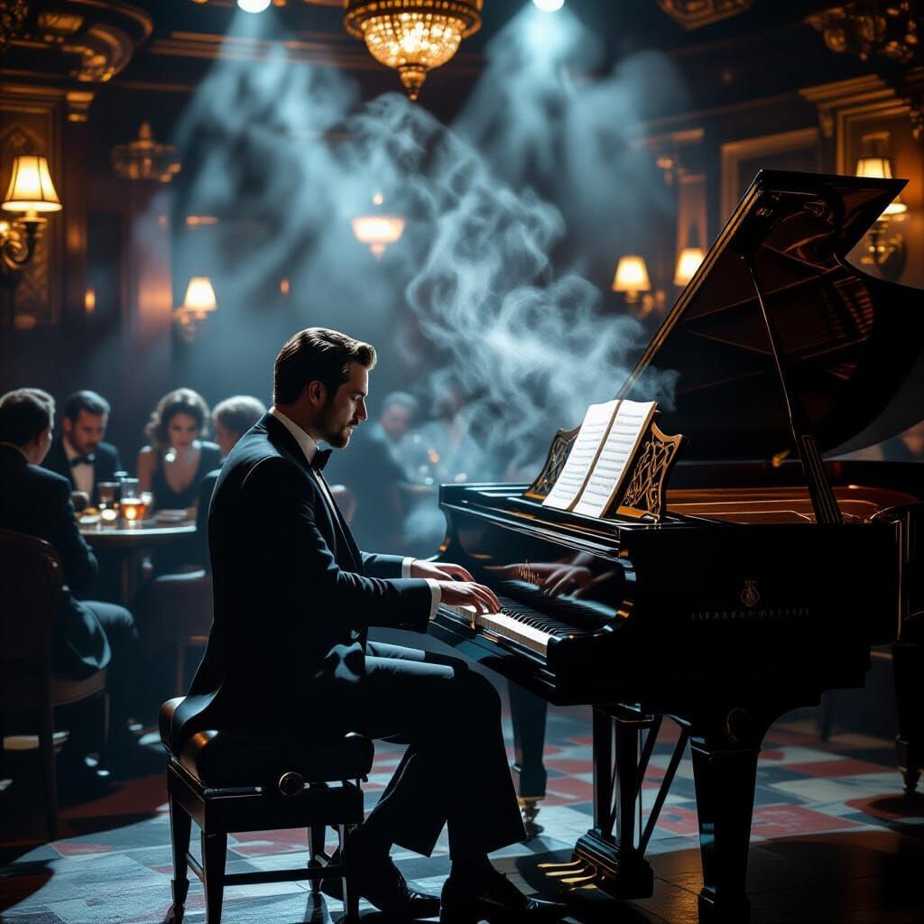 Speakeasy Pianist in Dramatic Lighting