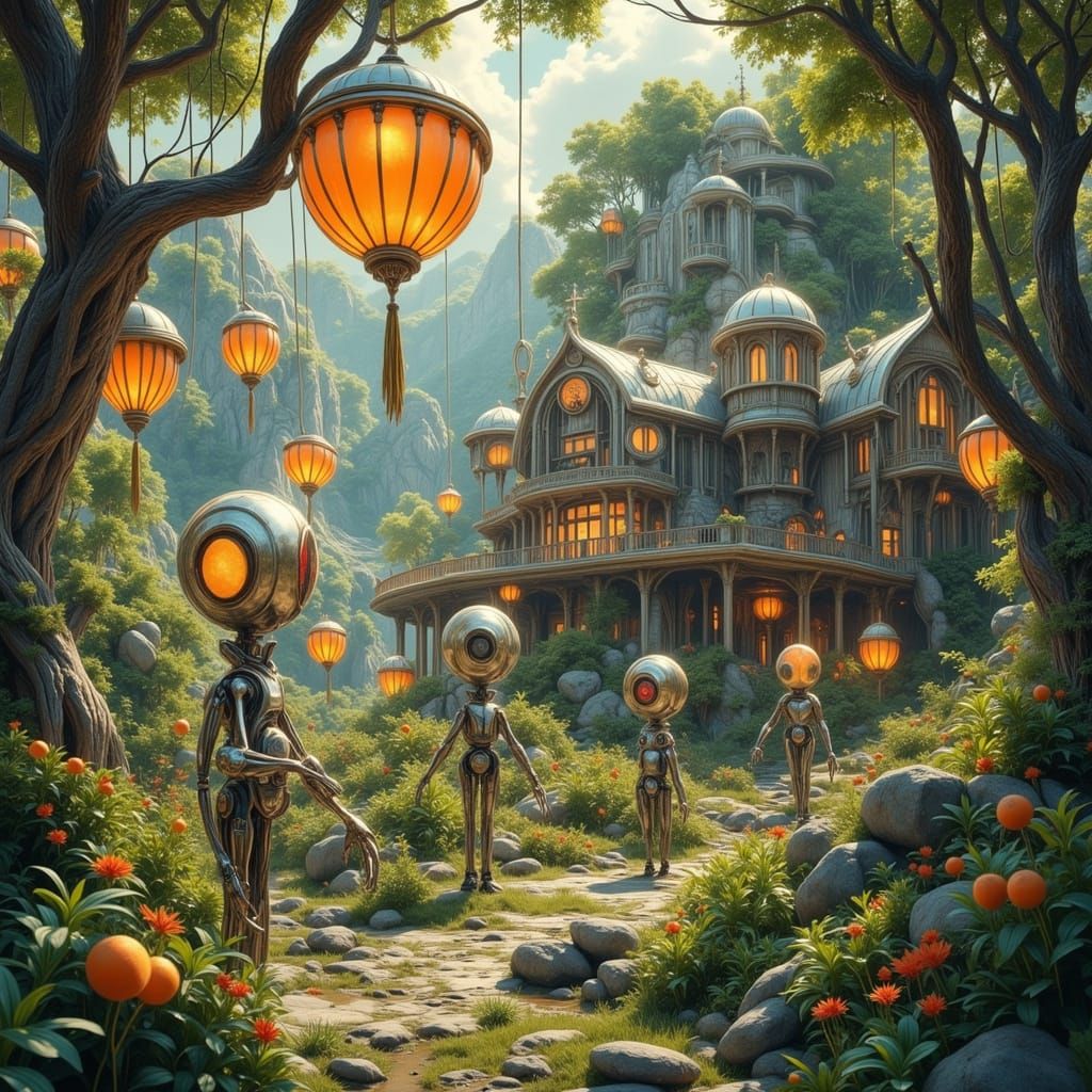 Solarpunk Farm Oasis in a Futuristic Paradise