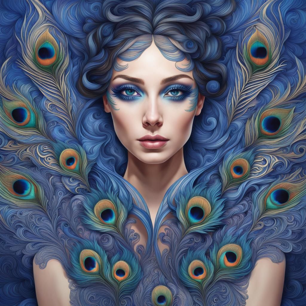 Woman's Portrait with Blue Eyeliner in Graffiti Art Style