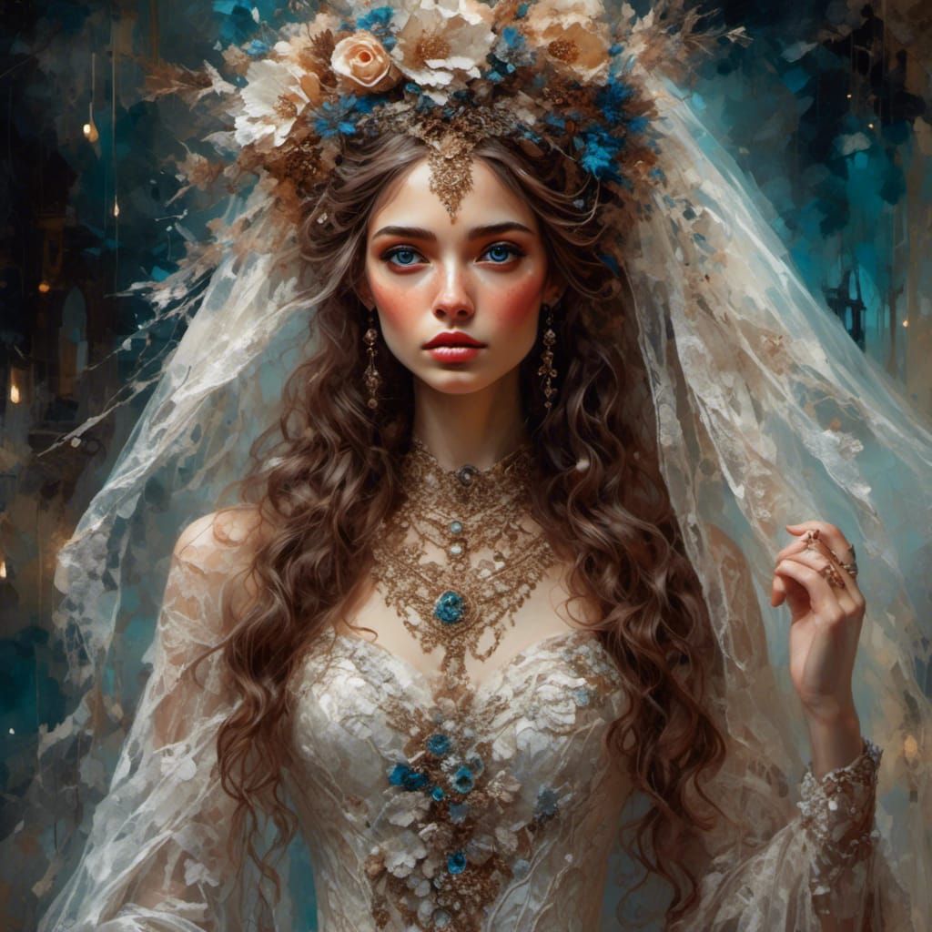 Ethereal Bride with Expressive Eyes in Maximalist Style
