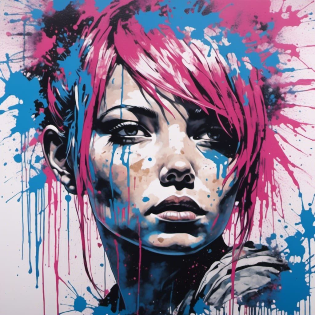 Striking Portrait in Splatter Graffiti Style