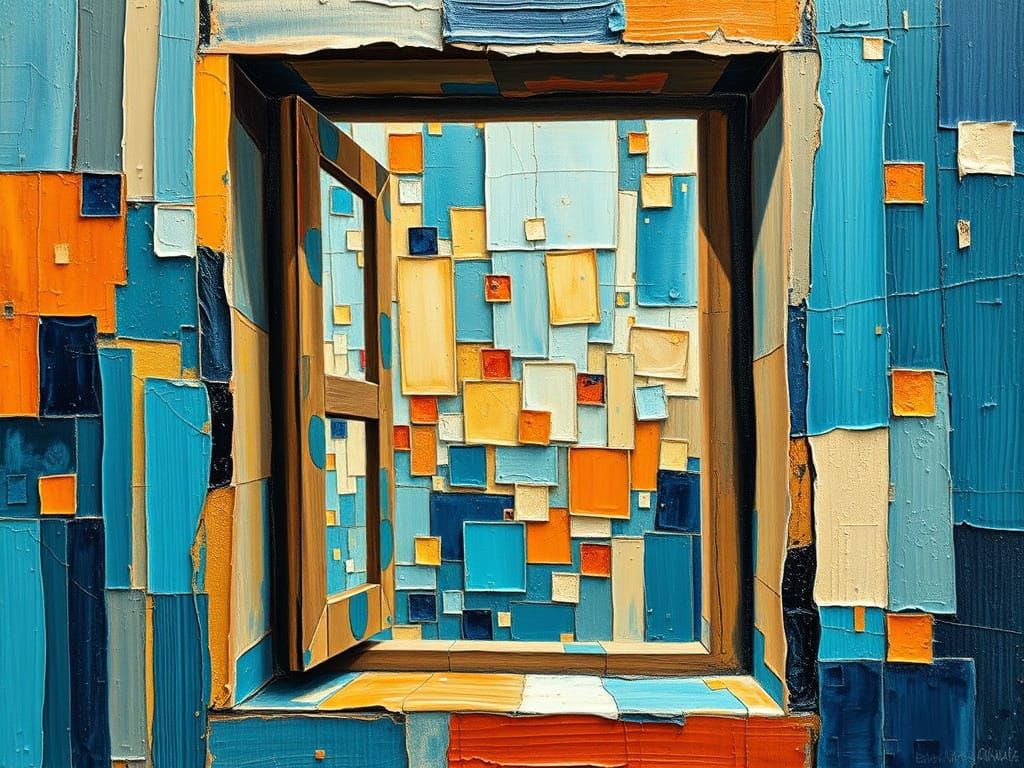 Geometric Expressionist Oil Painting with Mosaic Windows to ...
