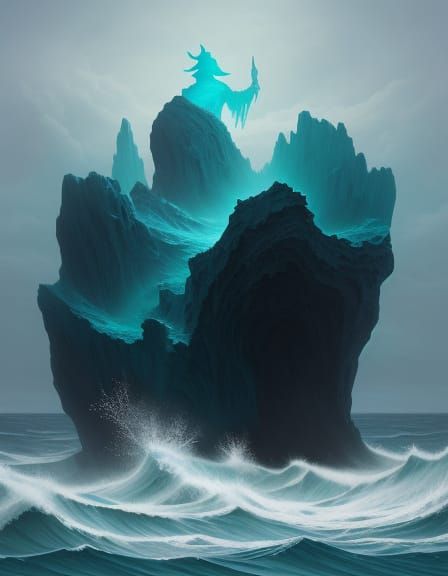 Turquoise Statue Dissolving into Stone Waves with Crystal