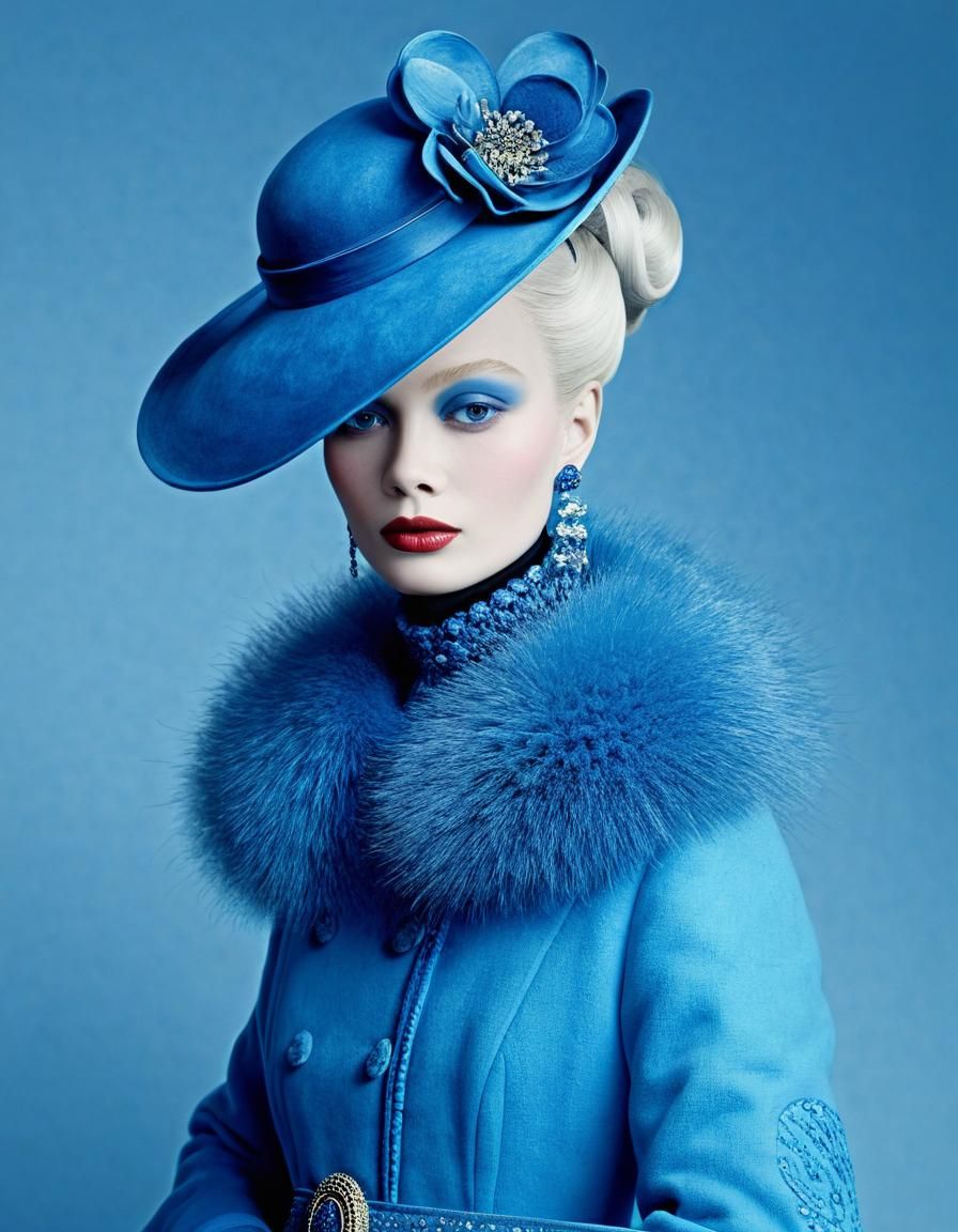 Striking Portrait of Lady in Blue Hues