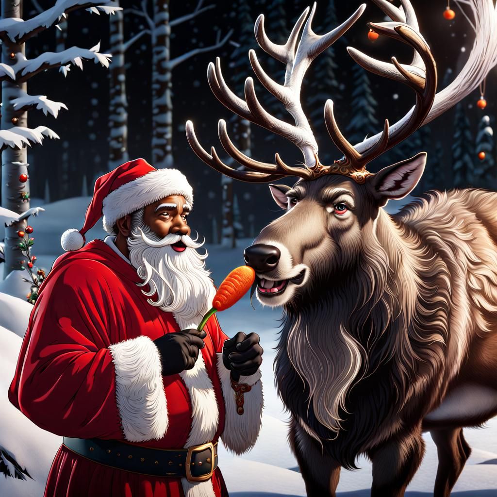 Black Santa and Red-Nosed Reindeer: Fantasy Concept Art