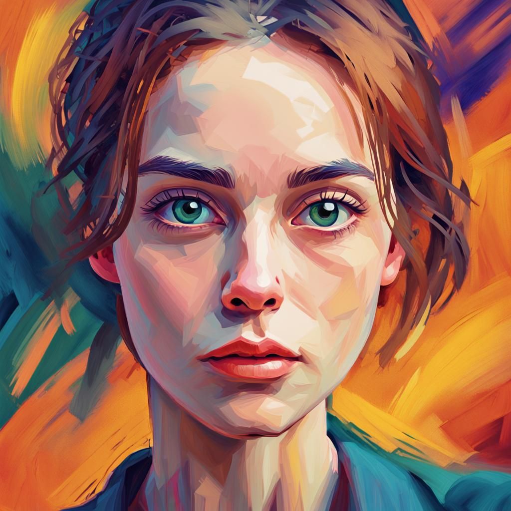 Vibrant Fauvist Portrait with Intense Gaze