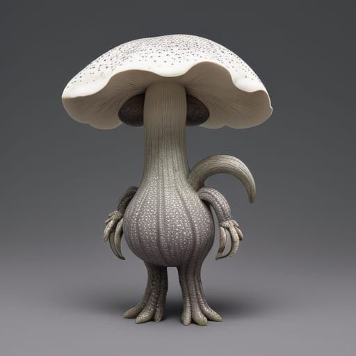 Mushroom Creature Releasing Spores in Dark Forest