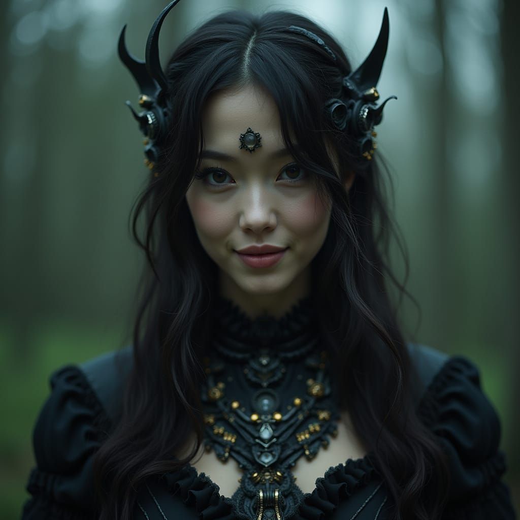 Hyperrealistic Woman with Futuristic Jewelry in Cinematic St...