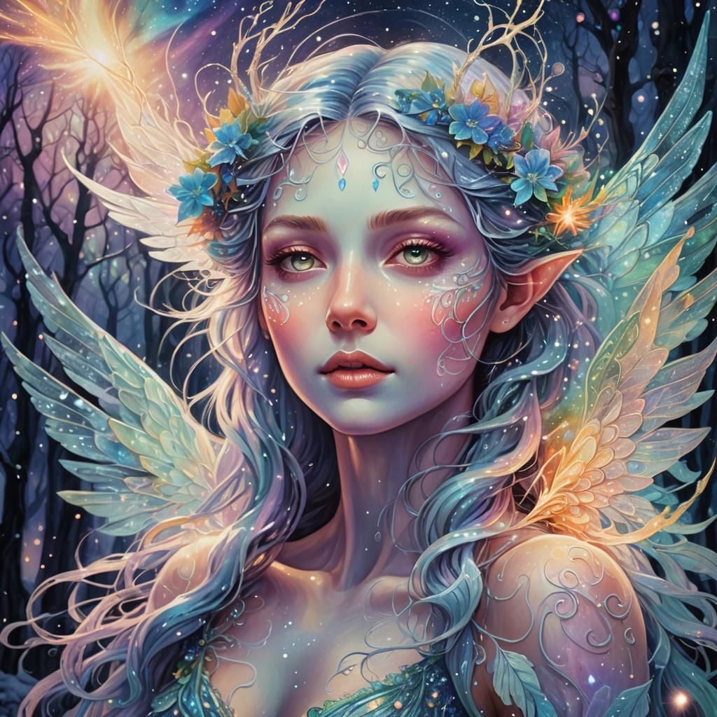 Winter Fae in Astral Cosmic Illustration