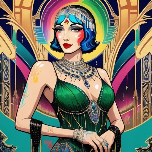 Glamorous Art Deco Burlesque Woman in 1920s Style