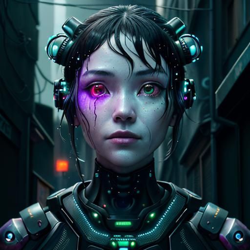 Biopunk Cityscape: Rain-Soaked Cyberpunk Alleyway