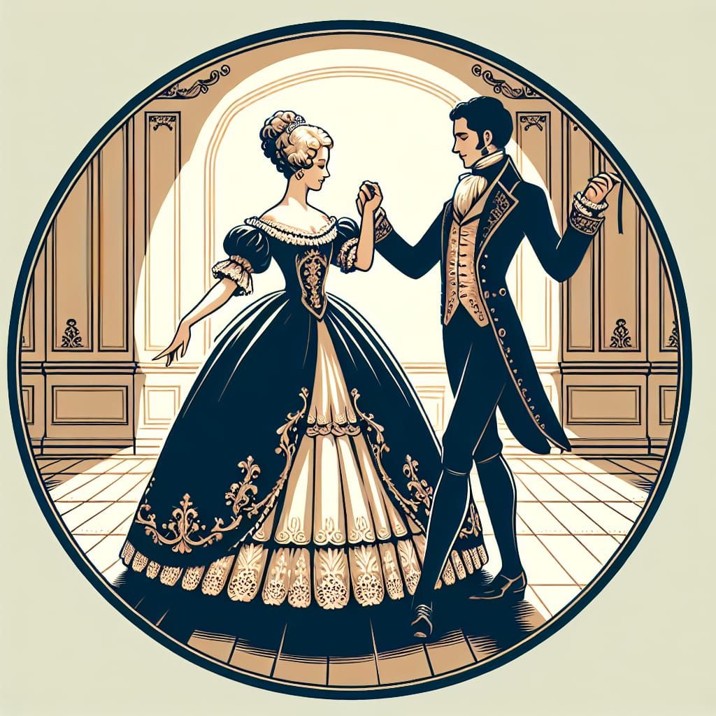 Elegant Baroque Dance Couple in a Classic Setting