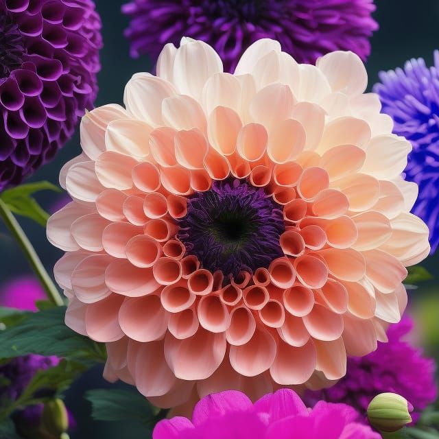 Dreamy Dahlia Still Life in Surrealist Garden