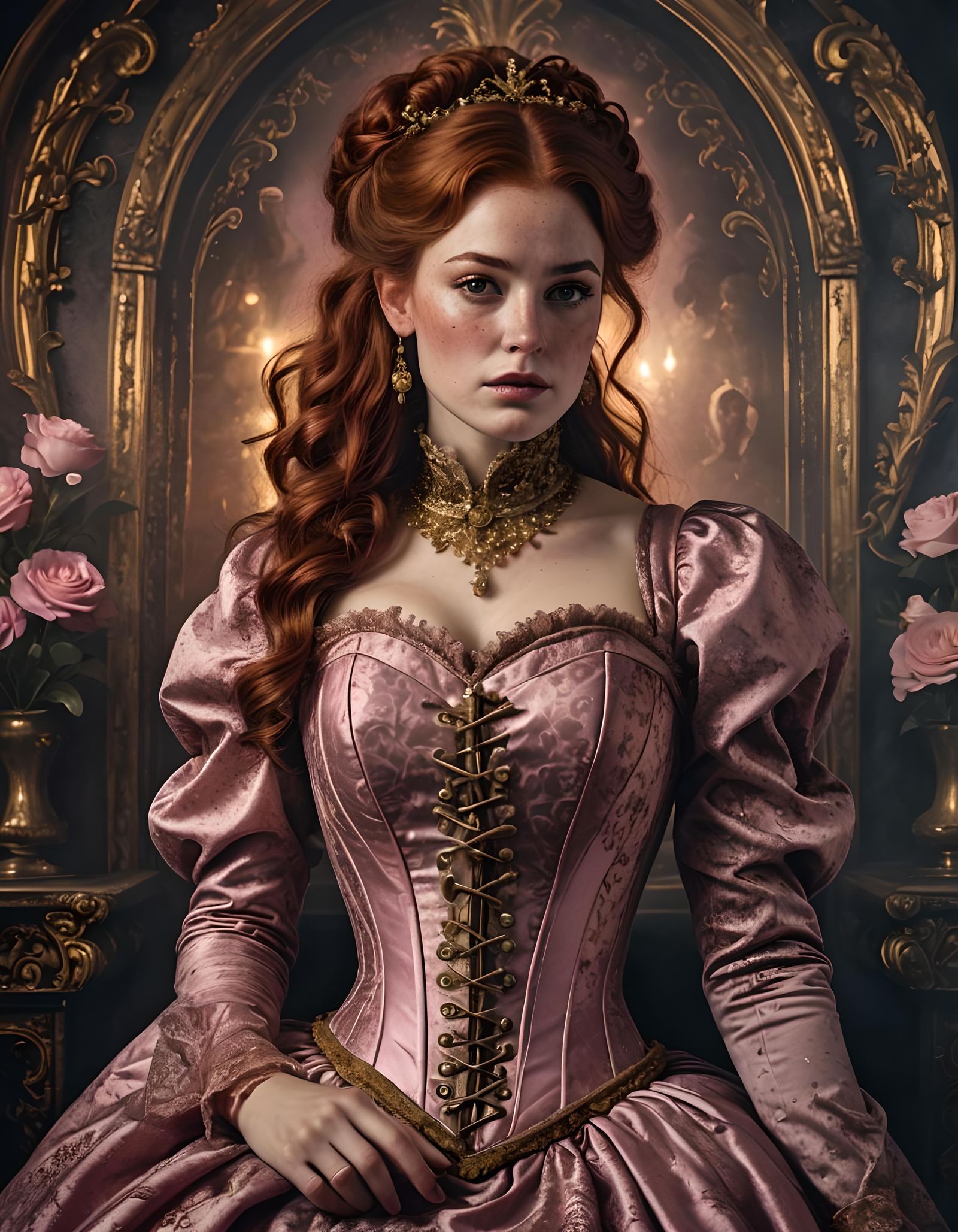 Victorian Woman in Pink Velvet: Detailed Digital Portrait