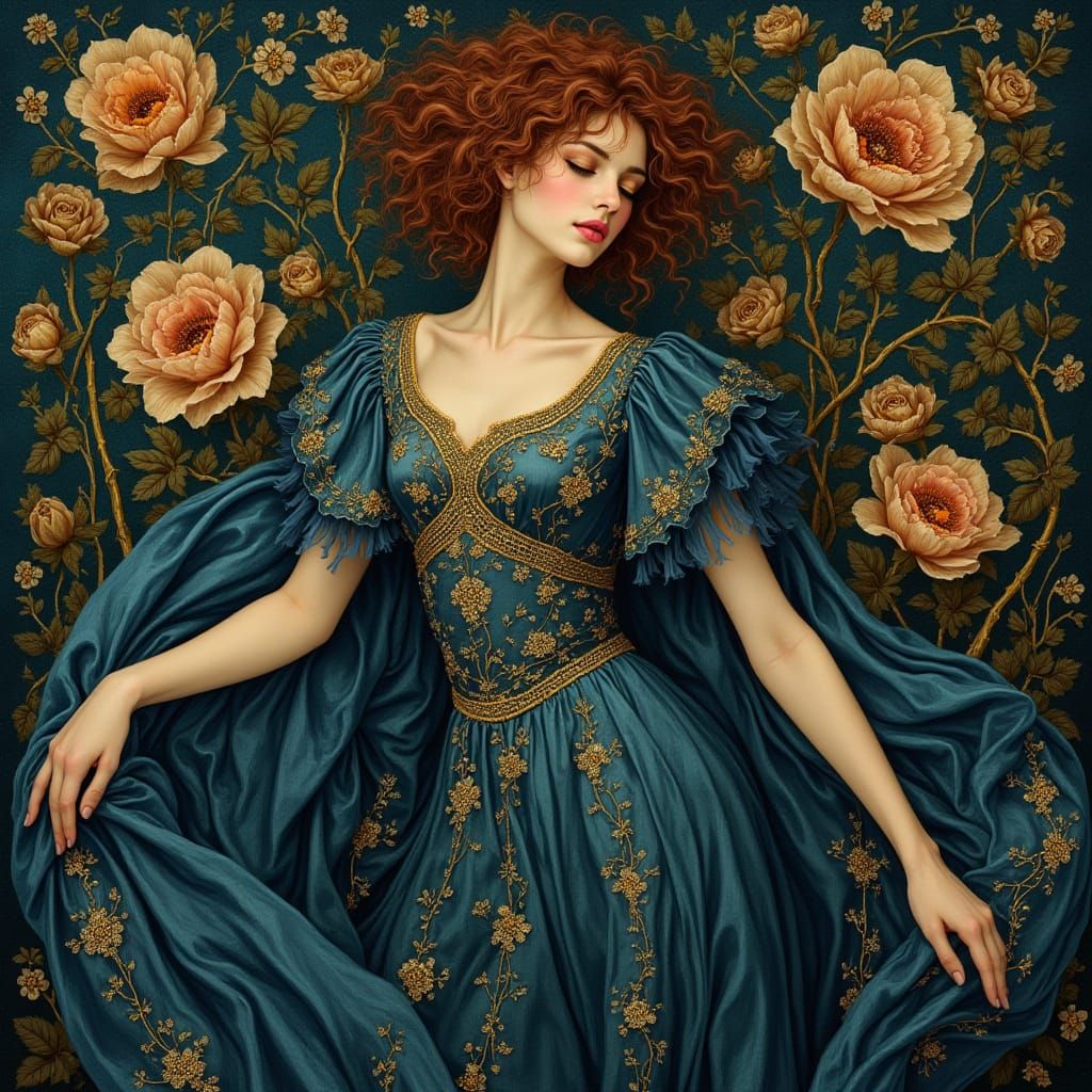 Woman in Blue Dress, Klimt-Inspired Art