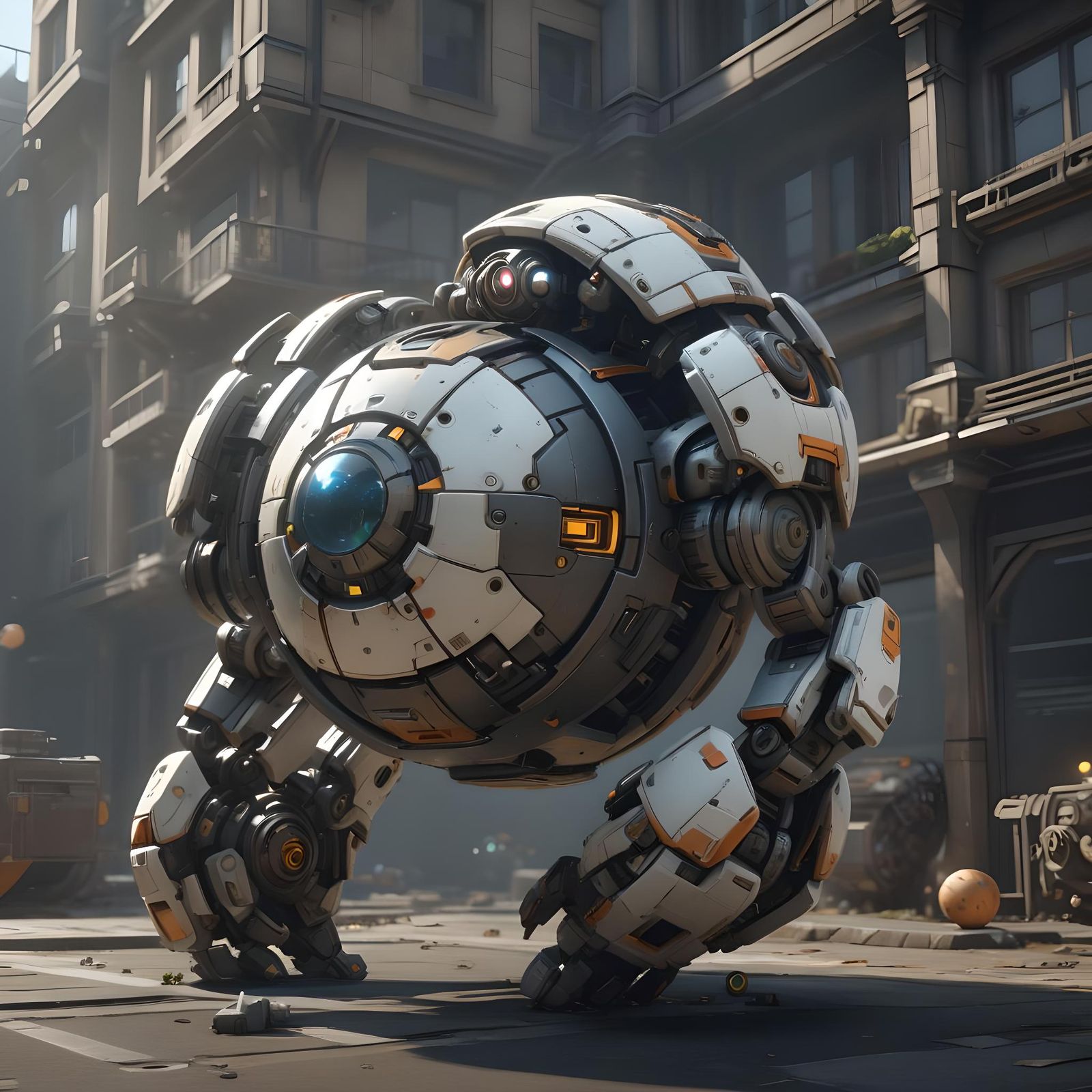 Detailed Spherical Mech Rolling in Cinematic 3D