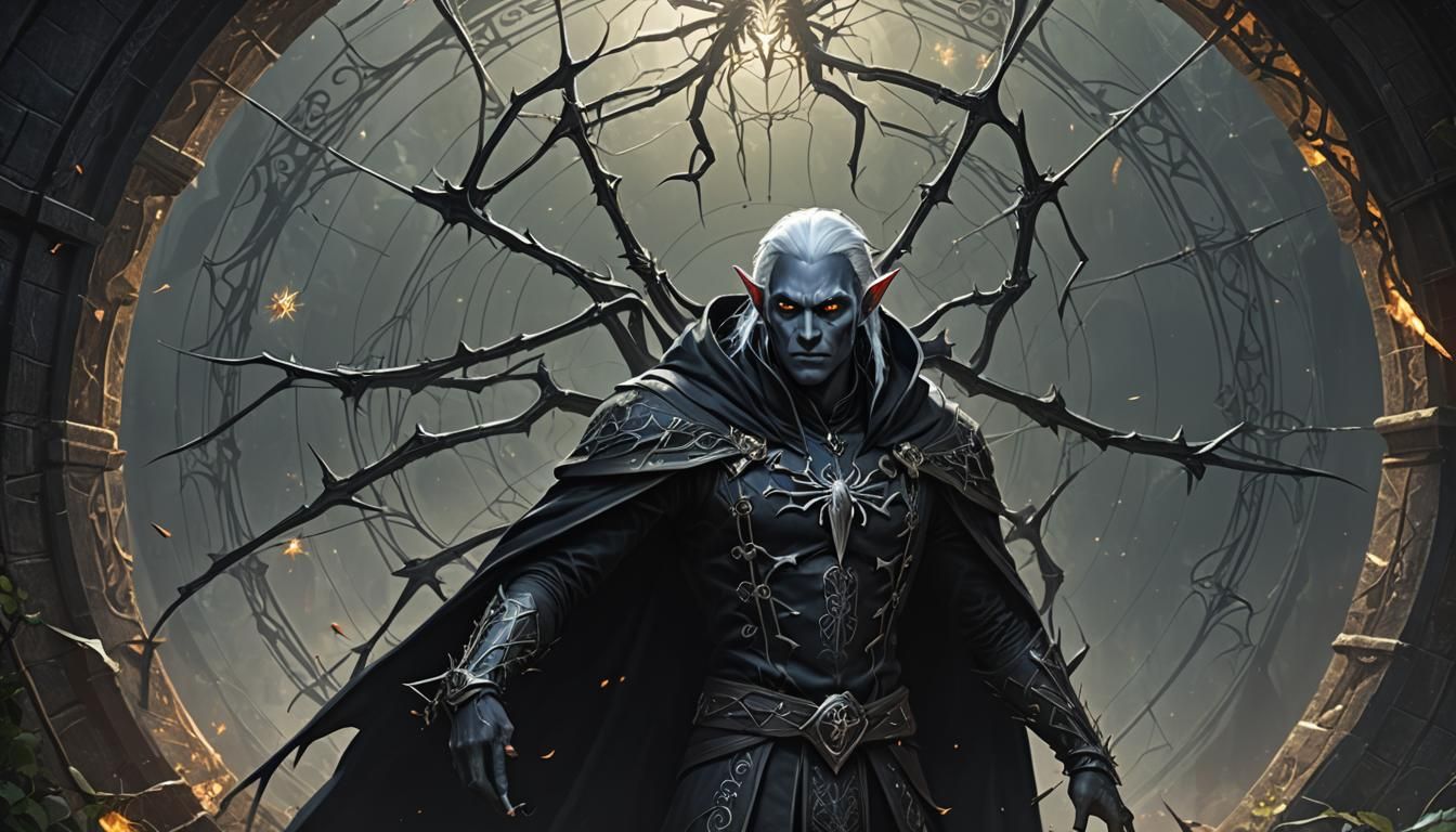 Drow Elf Magic User in Medieval Fantasy Style