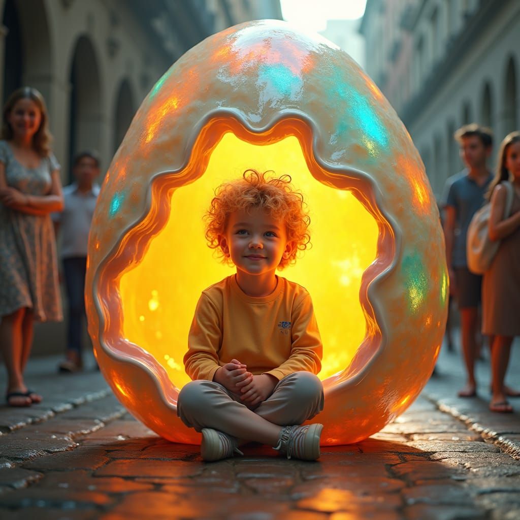 Boy in Luminous Egg: Fantasy Concept Art