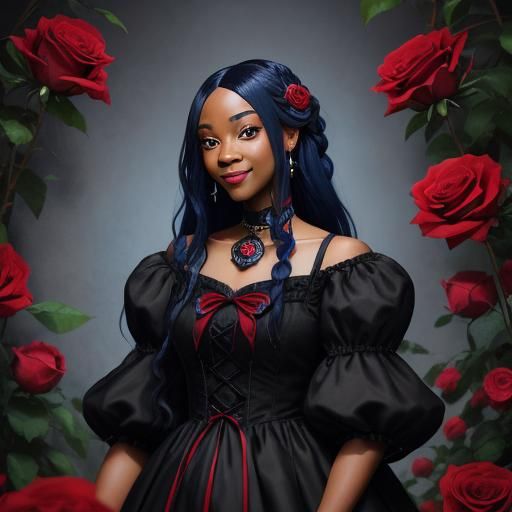 Anime Teen Portrait with Chocolates and Roses