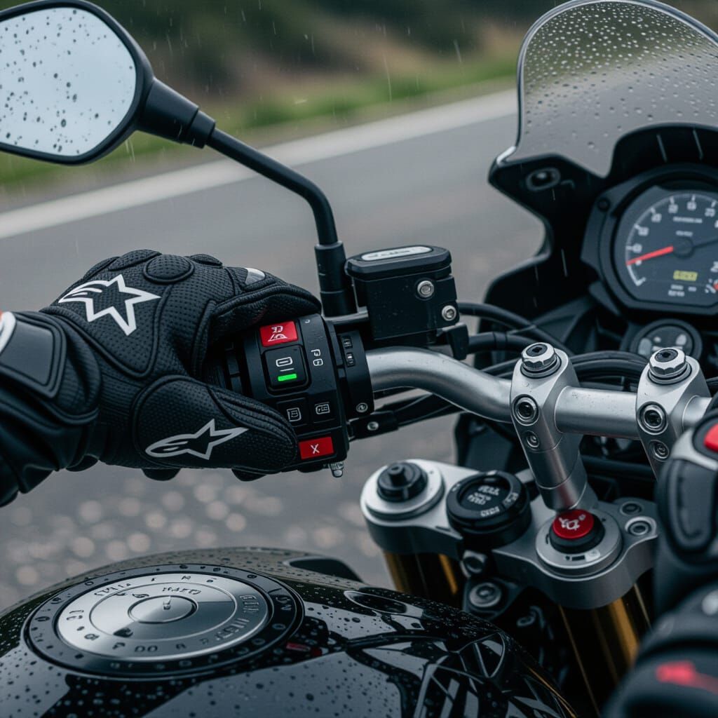 Starting Engine: Gloved Hand Grips Throttle in Macro Focus