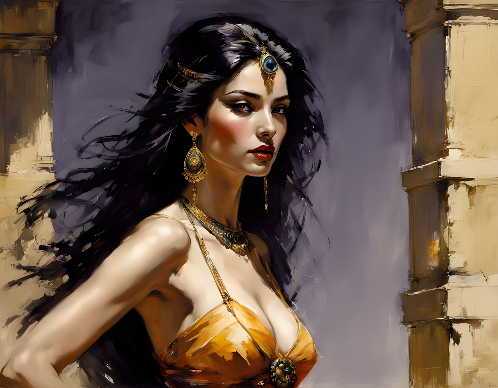 Egyptian Queen with Vibrant Aura in Regal Splendor