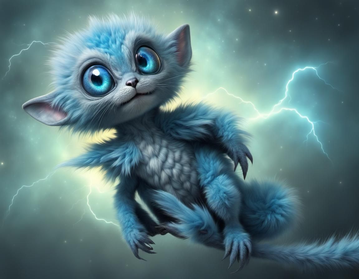 Adorable Anxious Alien Creature with Cosmic Lightning