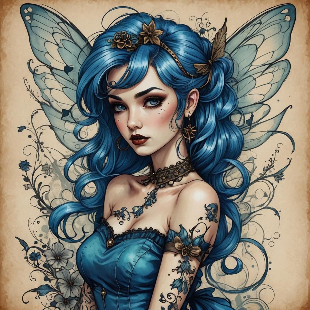 Retro Rockabilly Fairy in Vibrant Colors