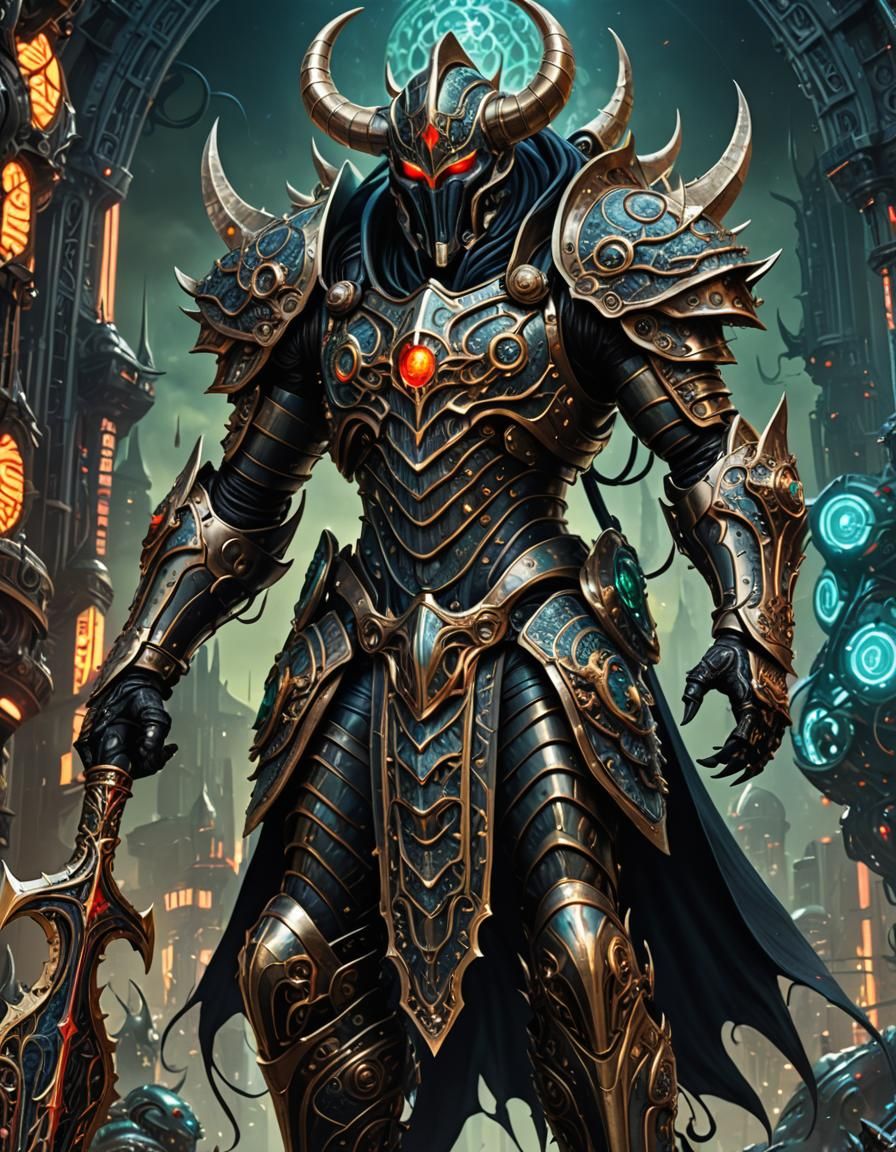 Retrofuturistic Titan Demon Knight with Spear