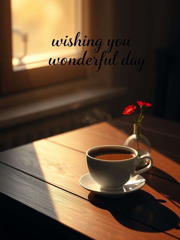 Coffee Cup Still Life with Red Flower, Matte Painting