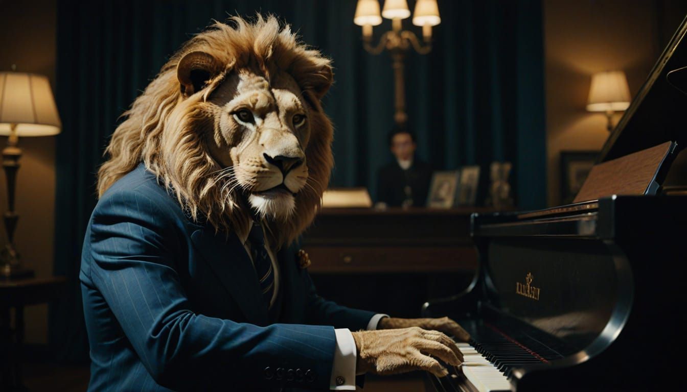 Lion plays the grand piano