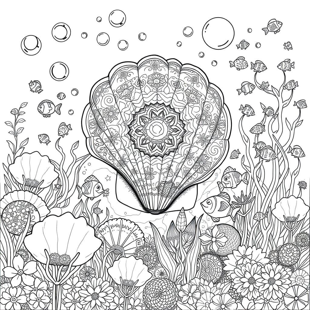 Underwater World in Whimsical Black and White Line Drawing