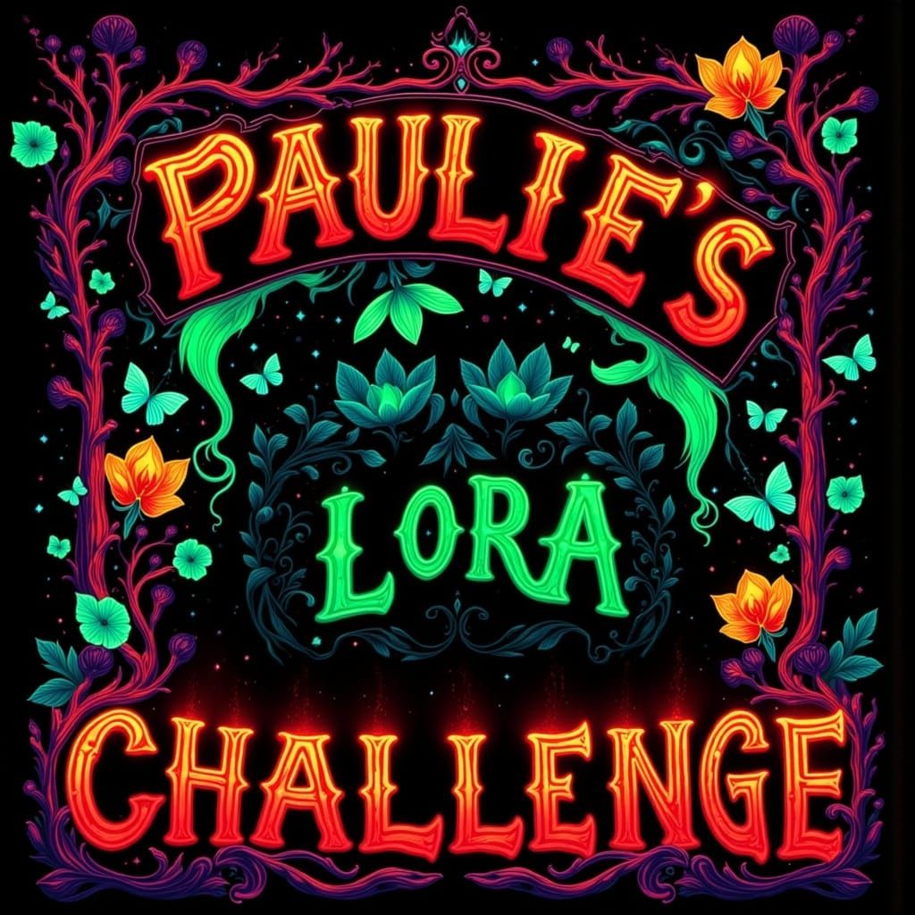 Neon Banner with Fireflies in Fluorescent Blacklight