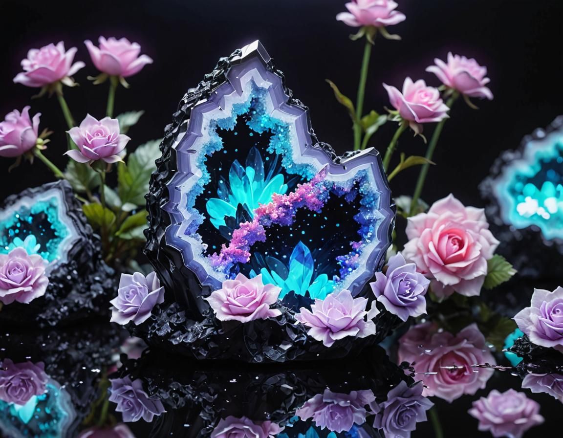 Neon Crystal Geode in Pastel Goth Watercolor