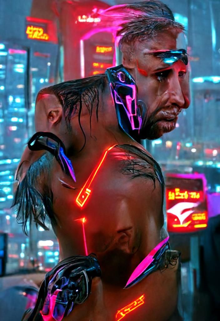 Neon Cyborg in Cyberpunk 2099 Blade Runner Style